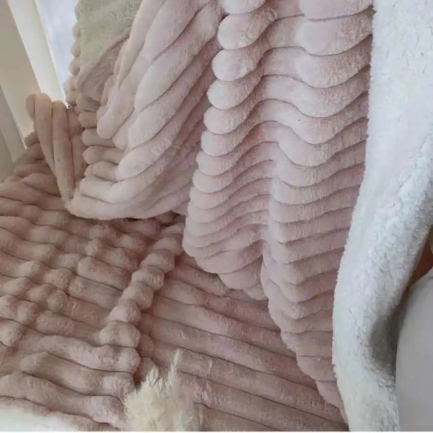 Double Blanket, Thickened Imitation Rabbit Blanket, Blanket, Sided Bubble Plush Office Nap Blanket, Sofa Cover Blanket
