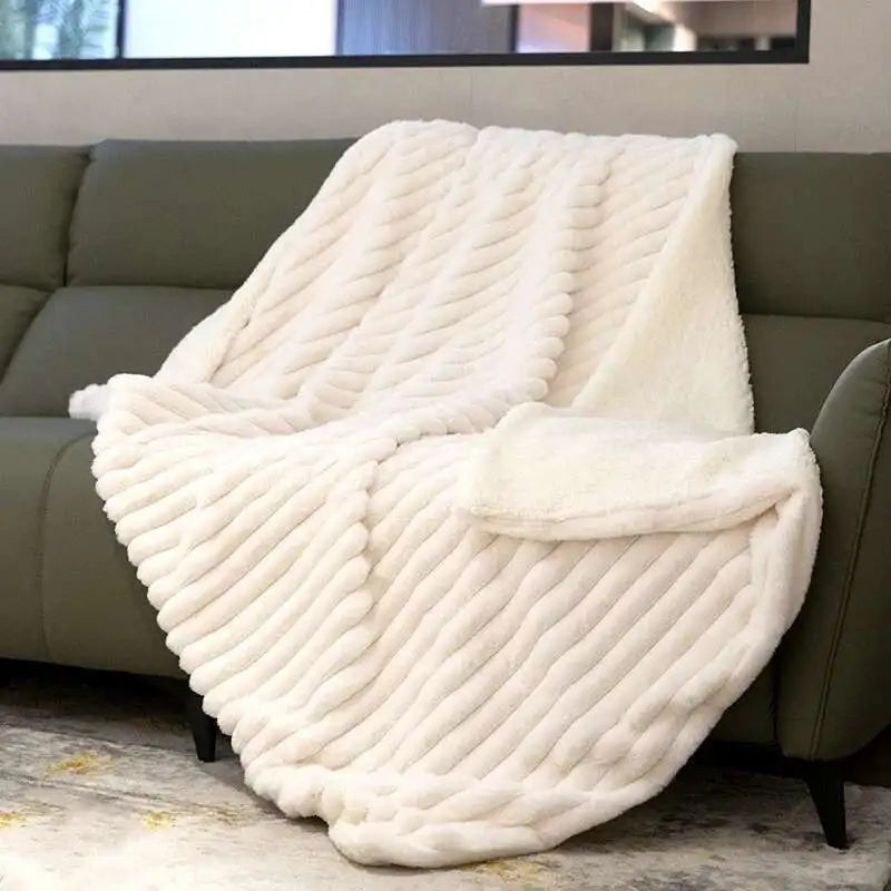 Double Blanket, Thickened Imitation Rabbit Blanket, Blanket, Sided Bubble Plush Office Nap Blanket, Sofa Cover Blanket