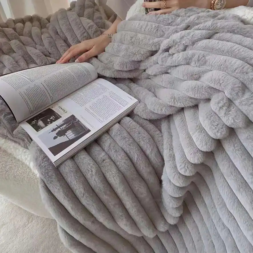 Double Blanket, Thickened Imitation Rabbit Blanket, Blanket, Sided Bubble Plush Office Nap Blanket, Sofa Cover Blanket