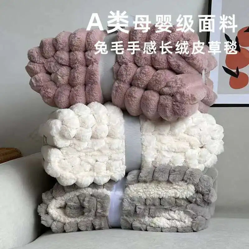 Double Blanket, Thickened Imitation Rabbit Blanket, Blanket, Sided Bubble Plush Office Nap Blanket, Sofa Cover Blanket